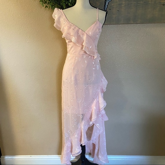 NWOT Lulus Forever Blush Pink Floral Jacquard Ruffled Maxi Dress - Picture 2 of 12